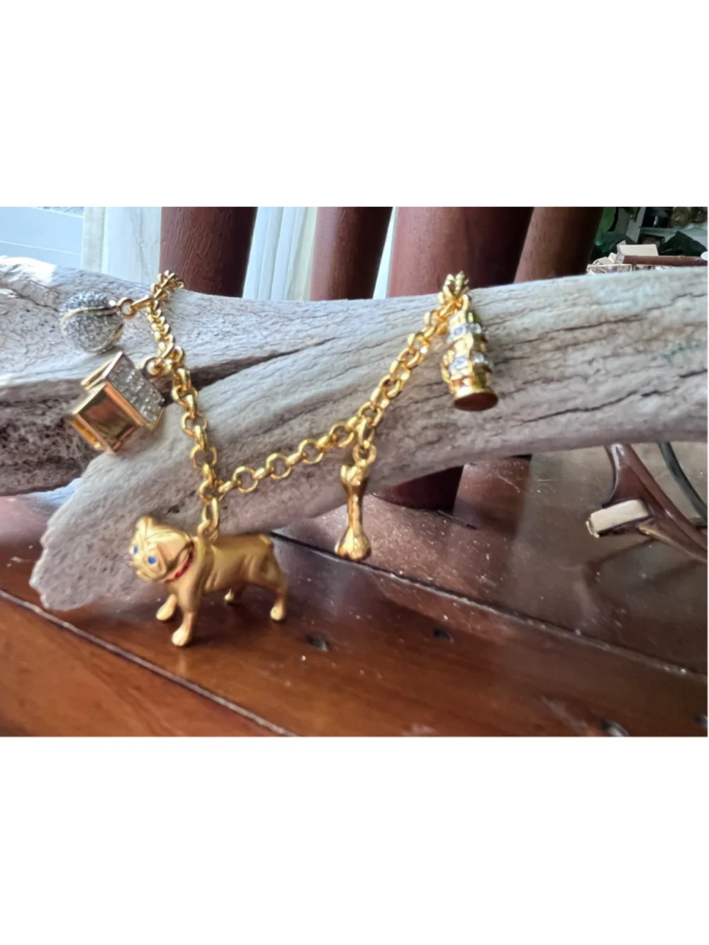 Vintage Danbury Mint Pug Dog Charm Bracelet 24K Gold Plated In Original Box